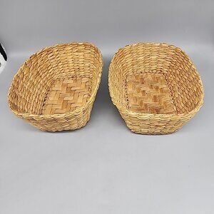 Vintage Mexican Wicker Storage Baskets Set Of 2 9x7x3.5" Rectangle